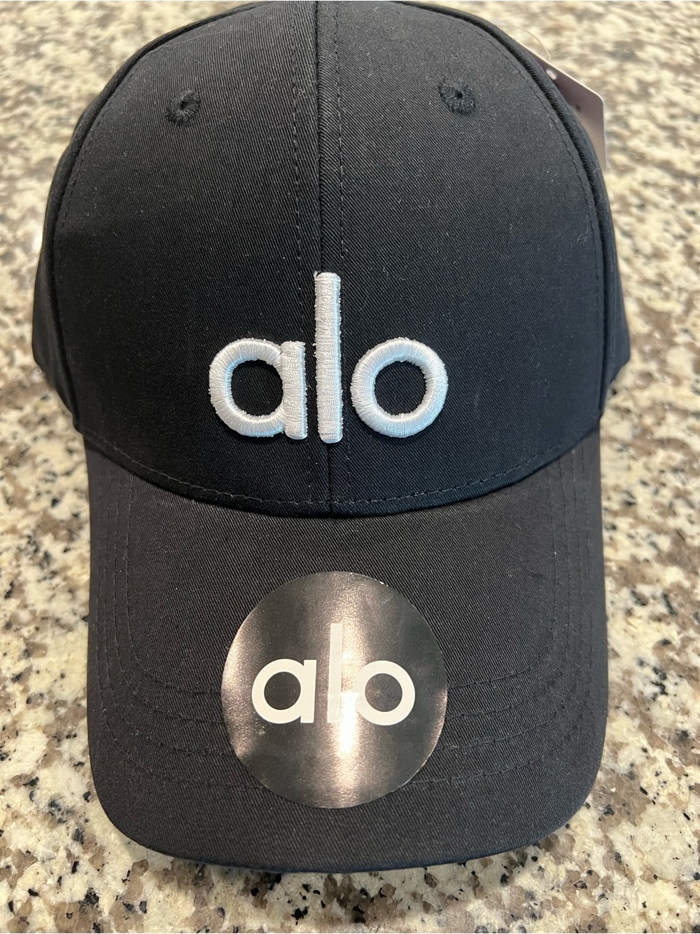 ALO Yoga Black Baseball Cap with White Logo Trim unisex one size